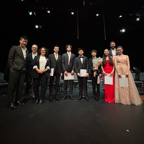 YCC finalists, adjudicator Kristian Chong, compere Phillip Sametz, mayor of Darebin Kristine Olaris OAM, and councillor Matt Arturi.